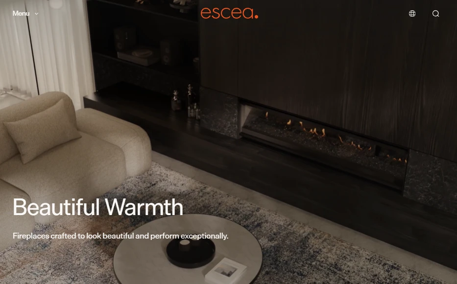 The Escea website homepage: Beautiful Warmth